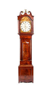 GRANDFATHER CLOCK: c1830s Georgian mahogany long cased clock, twin weight by James Block of Kirkaldy. 8 day "Time & Strike" movement. Height 218cm