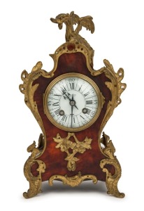 An antique French table clock in turtle shell case with ormolu mounts, 8 day time and strike spring driven movement, 19th century, 31cm high