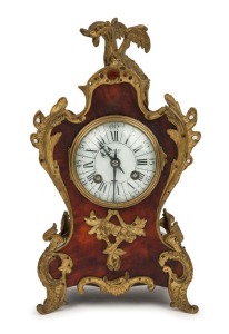 An antique French table clock in turtle shell case with ormolu mounts, 8 day time and strike spring driven movement, 19th century, ​​​​​​​31cm high