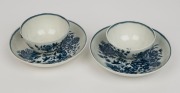 WORCESTER pair of antique English blue and white porcelain tea bowls and saucers, DR. WALL period, mid 18th century, (4 items), blue crescent marks, ​​​​​​​the saucers 12.5cm diameter - 2