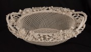 BELLEEK antique Irish woven porcelain basket with applied floral decoration, 19th century, impressed mark to base, 9cm high, 22.5cm wide - 3