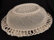 BELLEEK antique Irish woven porcelain basket with applied floral decoration, 19th century, impressed mark to base, 9cm high, 22.5cm wide - 4
