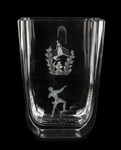 ORREFORS "Romeo and Juliet" Swedish art glass vase with engraved decoration, engraved "ORREFORS.N.3161. 68. BS.", 20cm high