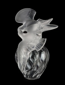 LALIQUE "L'air du Temps" point of sale French art glass perfume bottle made for Nina Ricci, engraved "Lalique, France", 31cm high