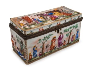 CAPODIMONTE antique Italian porcelain casket with gilt metal mounts, 19th century, 14cm high, 28cm wide, 13cm deep