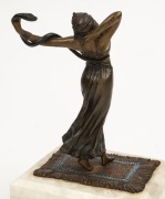 FRANZ BERGMAN (1861-1936), Austrian cold-painted bronze statue of a dancing lady with snake, mounted on a black marble and onyx base, early 20th century, 20cm high overall - 3