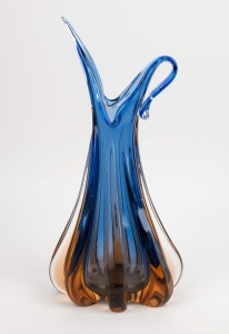 A Murano blue and orange glass vase, most likely BAROVIER & TOSO, circular red foil label "Made in Italy, Murano", 40.5cm high