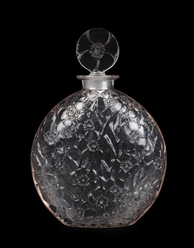 LALIQUE "Le Lys" French glass perfume bottle for D'Orsay, stamped "R. Lalique, France", 18cm high