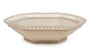 BELLEEK antique Irish woven porcelain basket, 19th century, impressed mark to base, ​​​​​​​7cm high, 26.5cm wide