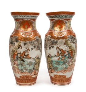 KUTANI WARE pair of antique Japanese porcelain mantle vases, Meiji period, 19th/20th century, red seal mark to bases, ​​​​​​​37cm high