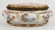 A superb Berlin Porcelain lidded jewellery casket with ormolu mounts, 19th century, blue cross swords mark to base, 11cm high, 25cm wide, 18cm deep - 5