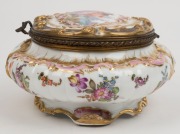 A superb Berlin Porcelain lidded jewellery casket with ormolu mounts, 19th century, blue cross swords mark to base, 11cm high, 25cm wide, 18cm deep - 6