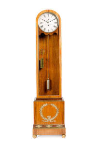 Regulator Longcase clock with arched top polished satin wood & walnut case plus ormolu mounts. Scottish mid 19th century by R.Crystie of Dumfries. Silvered dial & subsidiary seconds dial. Four pillar movement with George Graham deadbeat escapement. Height