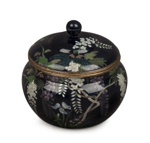 An antique Japanese cloisonne lidded box with wisteria motif, Meiji period, 19th/20th century, 8cm high, 9cm wide