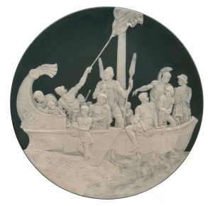 JEAN BAPTIST STAHL rare German pate-sur-pate Phanolith Neoclassical charger of the Argo, 19th century, impressed factory mark to base, 47cm diameter