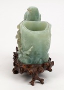 An antique Chinese carved jade brush washer, on carved wooden stand, Qing Dynasty, 19th century, ​​​​​​​14.5cm high, 16cm wide - 4