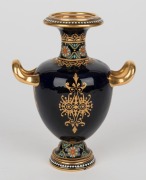 COALPORT antique English blue porcelain vase with pate-sur-pate Roman profile portrait, gilt decoration and coloured enamel highlights, 19th century, green factory mark to base, 16cm high - 2