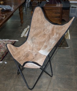 BUTTERFLY CHAIR, powder coated steel and hide, circa 2000, 99cm high, 68cm wide