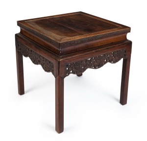 A Chinese carved timber occasional table, 19th/20th century, ​​​​​​​65cm high, 62cm wide, 62cm deep