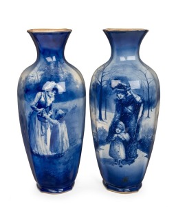 ROYAL DOULTON "Blue Children" impressive pair of English porcelain mantle vases, stamped "Royal Doulton, England", ​​​​​​​43cm high