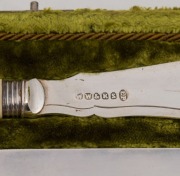 A stunning pair of antique serving knives with Shibayama ivory handles and silver plated blades, housed in original plush fitted box, 19th century, the box 31.5cm wide - 2