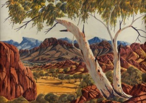 BENJAMIN LANDARA (1921-1985), (Hermannsburg School landscape), watercolour, signed lower left "Benjamin Landara", ​​​​​​​37 x 52cm, 45 x 60cm overall