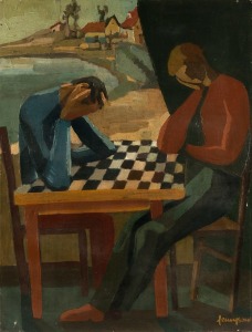 ARTIST UNKNOWN, (untitled seated figures), oil on canvas, signed lower right "Terryson", 73 x 55cm, 76 x 58cm overall
