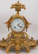 An antique French three piece clock set with ornate ormolu case, 8 day time and strike movement and Roman numerals on enamel dial, 19th century, ​​​​​​​40cm high - 2