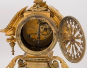 An antique French three piece clock set with ornate ormolu case, 8 day time and strike movement and Roman numerals on enamel dial, 19th century, ​​​​​​​40cm high - 4