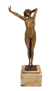 PAUL PHILIPPE (1870-1930), Awakening, cast bronze statue on marble plinth, circa 1920s, ​​​​​​​47cm high