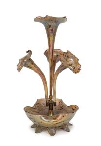 LOETZ Bohemian iridescent glass epergne, late 19th century, rare. 52cm high