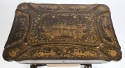 An antique Chinese Cantonese export ware sewing table with black lacquered and gilt decoration, dragon feet, wall bag and fitted interior, 19th century, ​​​​​​​72cm high, 65cm wide, 43cm deep - 2