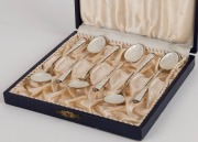 Set of six Danish sterling silver, enamel and gilt finished coffee spoons in original box, 20th century, ​​​​​​​the box 13.5cm wide - 2