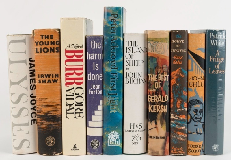 20th CENTURY FICTION; all with dust-jackets: "The Island of Sheep" by John Buchan [1936]; "The House of Crystal" by Hans Kades [1957]; "The Young Lions" by Irwin Shaw [1958]; "Move over Mountain" by John Ehle [1958]; "The Best of Gerald Kersh" [1960]; "Th