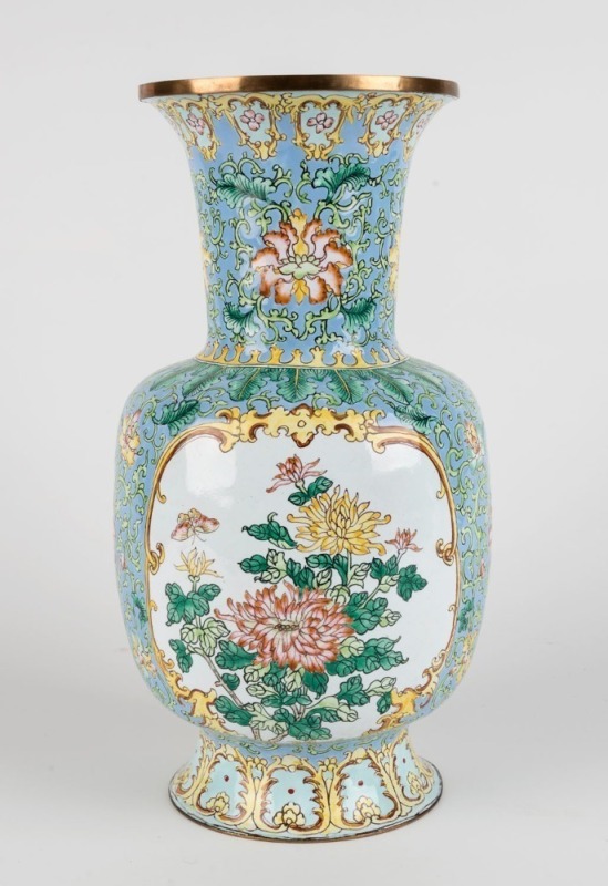 Beijing enamel vase on timber stand, 20th century, 34cm high