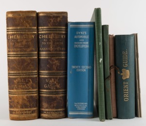 Assorted books including Chemistry, Automotive, Orient Guide, and English Travel books, (9 volumes)