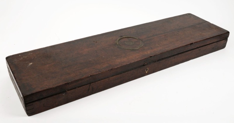 An antique timber gun case with brass inlay, 19th century, 8.5cm high, 87cm wide, 24cm deep