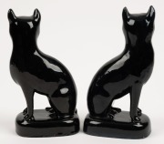 JACKFIELD pair of Staffordshire pottery cat statues with black glaze and gilt decoration, 18.5cm high - 2