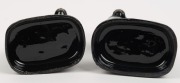 JACKFIELD pair of Staffordshire pottery cat statues with black glaze and gilt decoration, 18.5cm high - 3