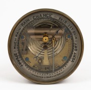 An antique English aneroid wall barometer in brass case, 19th century, 13.5cm diameter