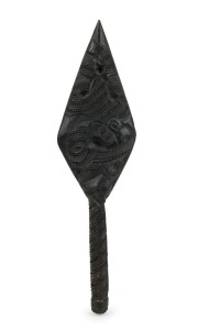 A Maori ceremonial wand, carved wood, New Zealand origin, 19th/20th century, 38cm long