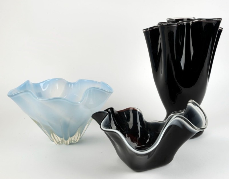 Three art glass vases, ​​​​​​​the largest 33cm high