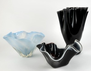 Three art glass vases, the largest 33cm high
