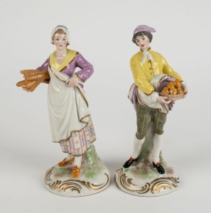 A pair of antique German porcelain harvest statues, 19th century, 18cm high