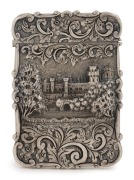 NATHANIEL MILLS "WARWICK" castle top, antique English sterling silver card case, stamped "N.M.", Birmingham, mid 19th century, 9cm high, 50 grams - 2