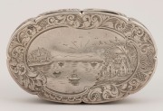 BLAYDON MAIN COLLIERY antique English sterling silver snuff box engraved "Presented To Mr. A. YOUNG Engineer By The Workman Of Blaydon Main Colliery As A Token Of Respect And Esteem, 31st Aug. 1858", made by Edward Smith of Birmingham, circa 1845, 8cm wid - 2