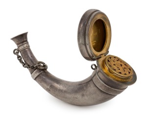 An antique English sterling silver cornucopia shaped vinaigrette, by Sampson Mordan & Co. of London, circa 1873, 11.5cm long, 56 grams