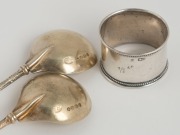 Two antique English sterling silver Apostle spoons with gilded finish by Stephen Smith of London, 1865; together with an Estonian silver napkin ring, (3 items), ​​​​​​​the spoons 13.5cm long, 72 grams total - 2