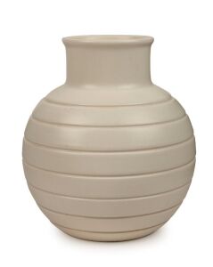 WEDGWOOD cream pottery vase designed by KEITH MURRAY, stamped "Wedgwood of Etruria & Barlaston, K.M., Made in England", 16cm high