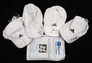 Group of signed tennis caps comprising of Lleyton Hewitt (signed Yonnex cap), Jo Wilfried-Tsonga (signed Adidas cap), Novak Djokovic (signed Adidas Cap) and Sir Andy Murray (signed Adidas cap) With ASM Certificate of Authenticity. (4 items).